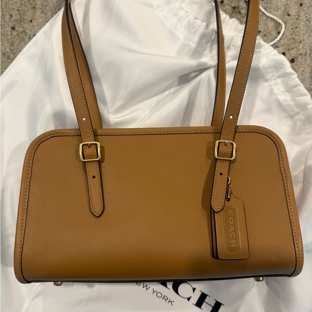 Coach Caramel Brown Leather Shoulder Bag with Gold Hardware